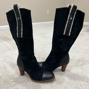 UGG Black Heeled Boots with Cream Accents